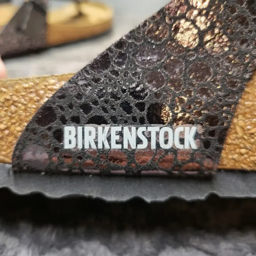 Birkenstock Gizeh Sandals Womens Size 9 Brown Faux Leather Thong Cork Footbed